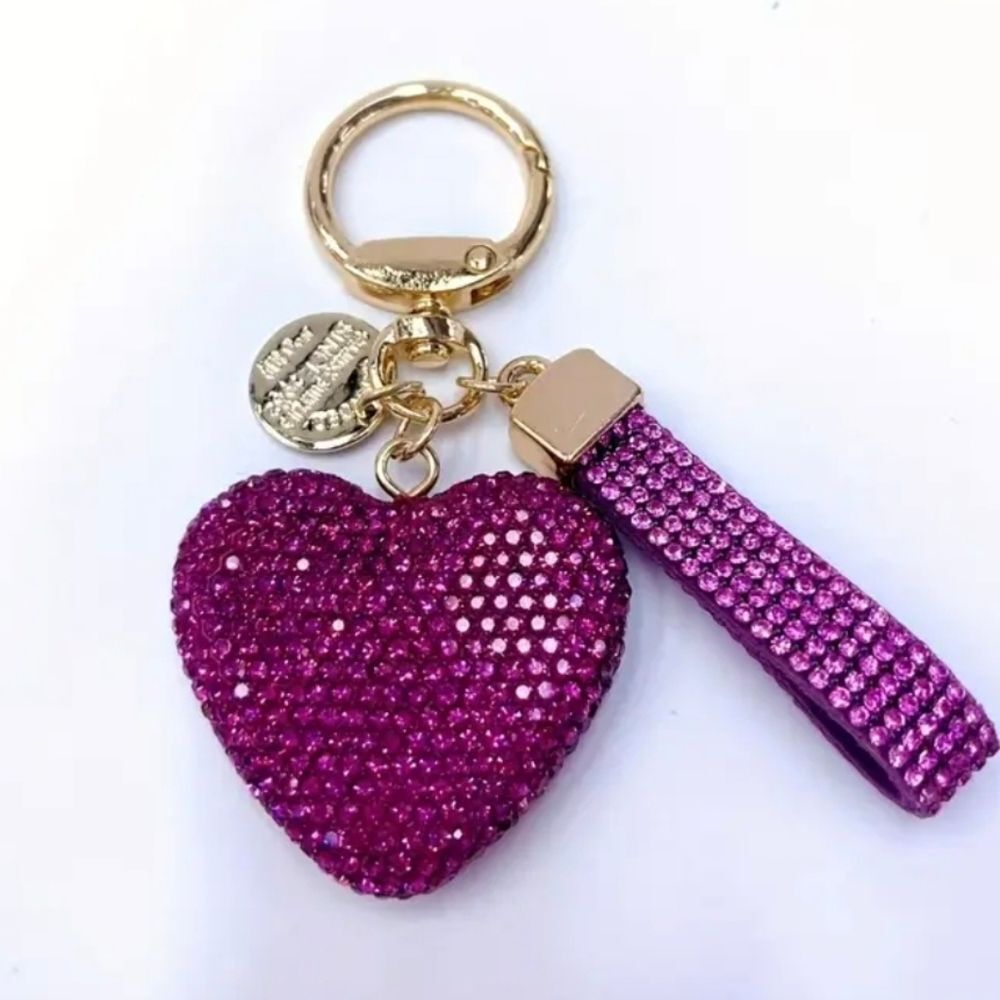 3 for 26$ - Rhinestone Encrusted Heart Bag Charm / Keychain